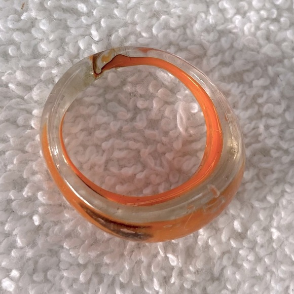 Vintage Art Glass Handmade Orange Black Gold Band Ring - Picture 8 of 11